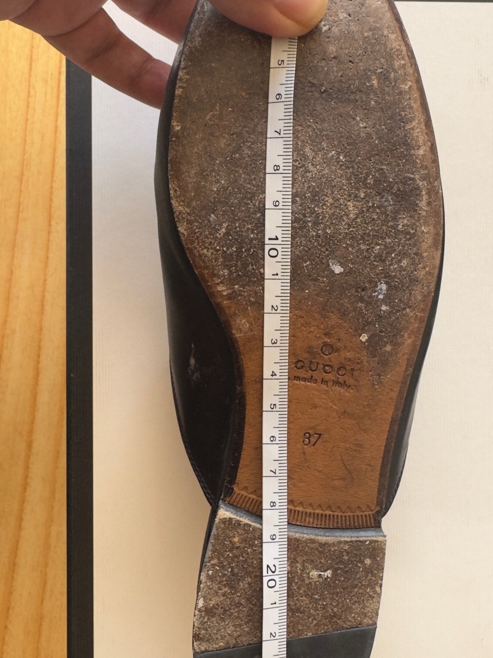 Black Leather Backless Loafers with Gold Horsebit Accent - Picture 4 of 9